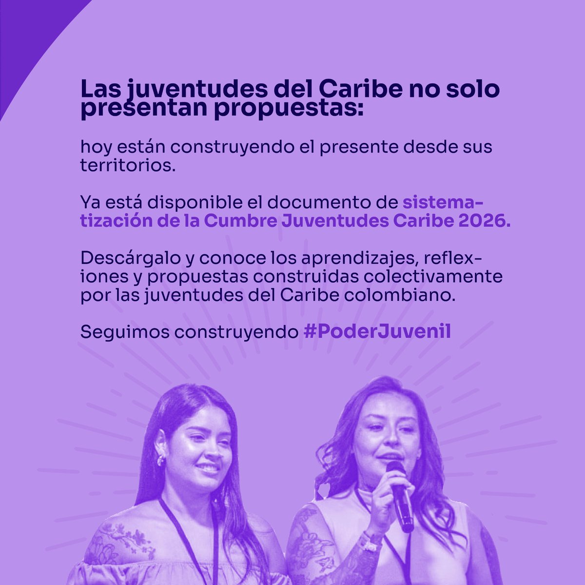 CPCC2013's tweet photo. La #CumbreJuventudesCaribe2026 dejó importantes logros 
✅ Construcción colectiva de la Agenda de Juventudes del Caribe
✅ Articulación de organizaciones juveniles de 7 departamentos
✅ Posicionamiento de las voces juveniles en el debate público nacional
 #PoderJuvenilEnAcción ⚡ https://t.co/6aKFIIu9nT