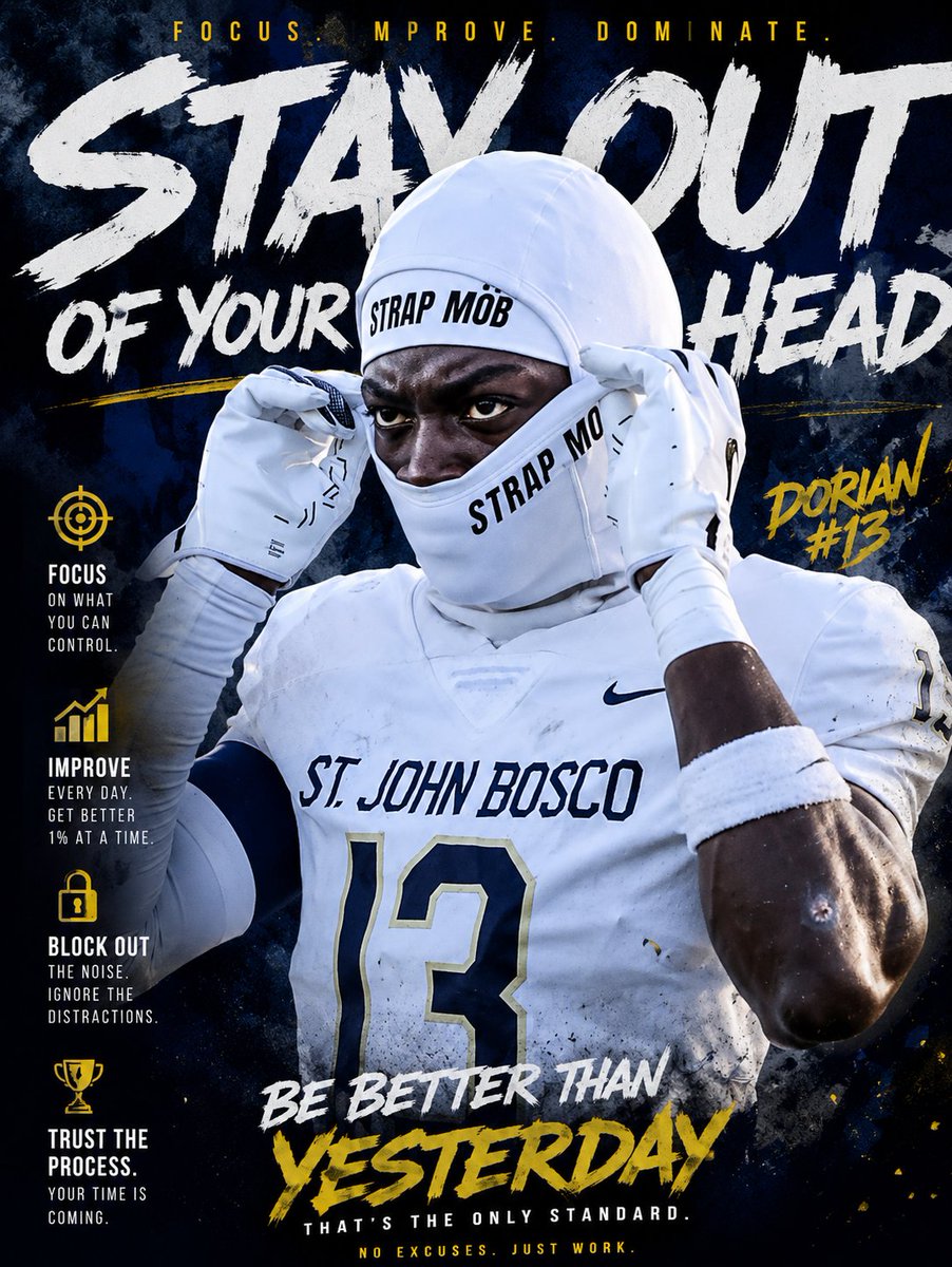 DorianLaw27's tweet photo. Sometimes the loudest battle isn’t the opponent across from you, or socials, rankings… it’s the thoughts inside your own head. 

Pressure. Expectations. Comparisons. Noise. 

Block it all out and focus on becoming better than you were yesterday. Locked in on growth. Locked in on the process.

Senior Season Loading… ⏳

#IAmD3 @boscofootball #BuiltNotBorn