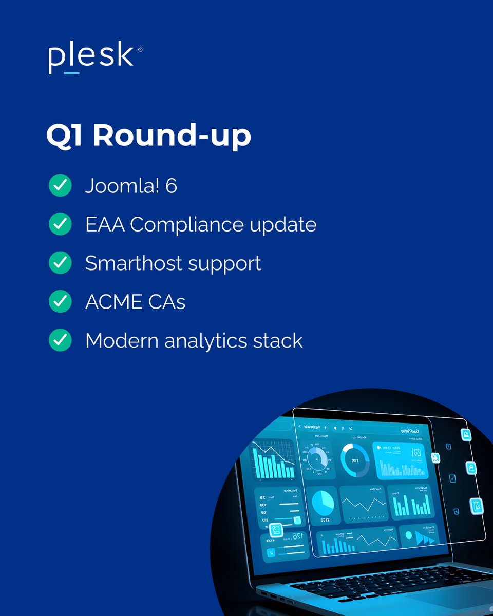 Plesk's tweet photo. Q1 brought major improvements for Plesk, including accessibility updates, smarter hosting capabilities, and more.

Coming next → Plesk AI Copilot, WP Toolkit plugin, Pure NGINX flexibility, and Comet Backup integration.

Discover more 👉🏻 https://t.co/0wIDfEwF38 https://t.co/AZSulvukSy