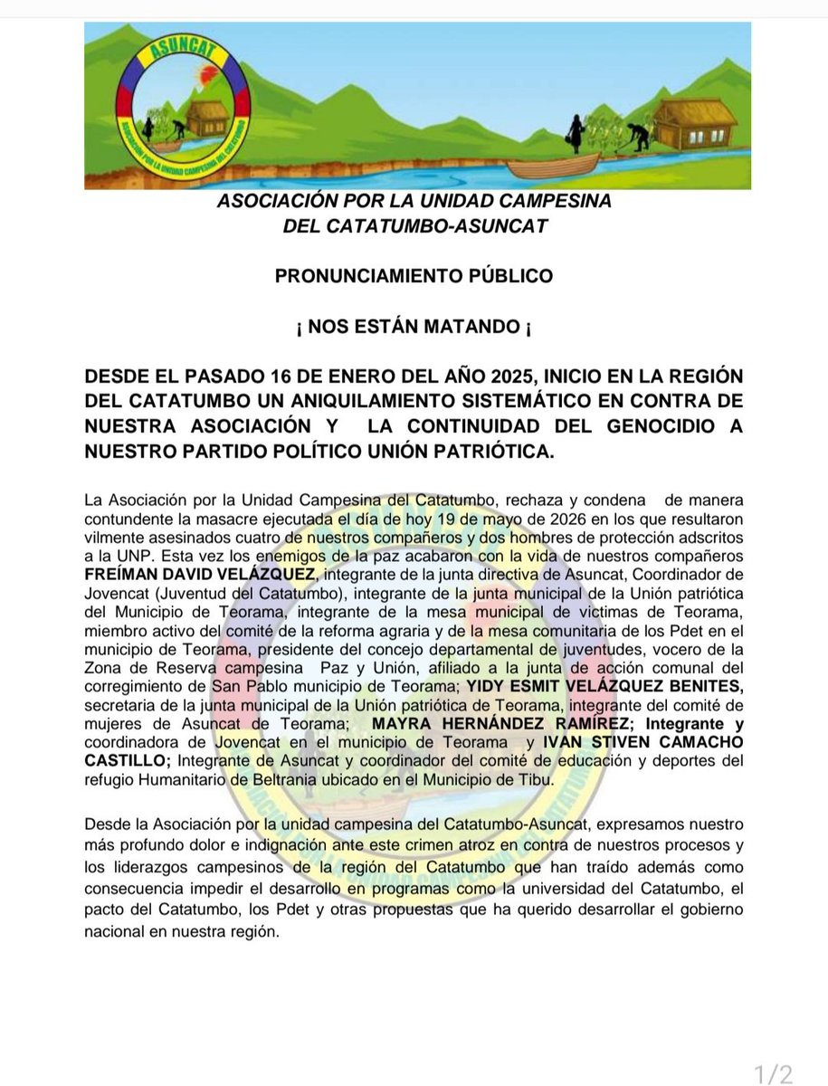 Asociación por la Unidad Campesina del Catatumbo tweet media