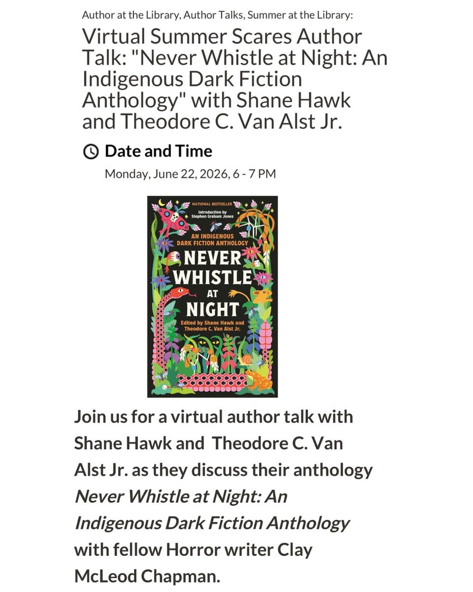 claymcleod's tweet photo. Super cool to be supporting Summer Scares and NEVER WHISTLE AT NIGHT. Thank you, NYPL: https://t.co/wb1Q91j69d https://t.co/w74UOn0dIX