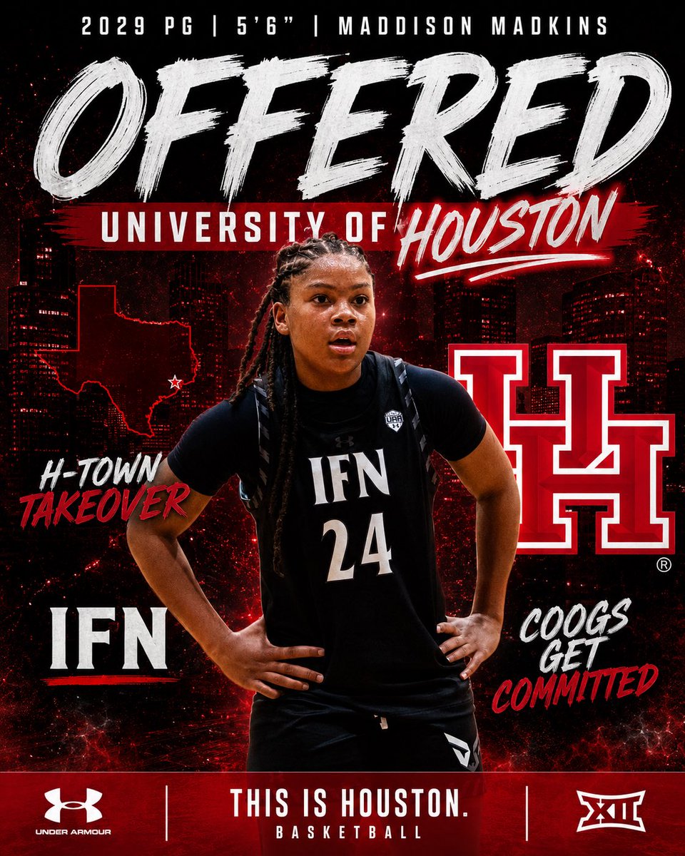 MaddieMad24's tweet photo. After a great call with @uhcougarwbb I’m excited and blessed to receive another Division 1 offer. I’m so thankful and looking forward to learning more about the program in Houston! @ifngirlsbb 🤟🏾❤️ https://t.co/DcthFyg3dM