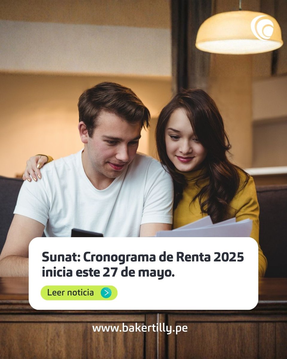 BakerTillyPeru's tweet photo. 📰 Sunat: Cronograma de Renta 2025 inicia este 27 de mayo.

La SUNAT inicia el 27 de mayo los vencimientos para que las personas naturales sin negocio presenten su Renta 2025. Más de 375,000 ya declararon anticipadamente. 

👉Leer Noticia: https://t.co/fbIEoGFlvt https://t.co/R2ULi7BStz