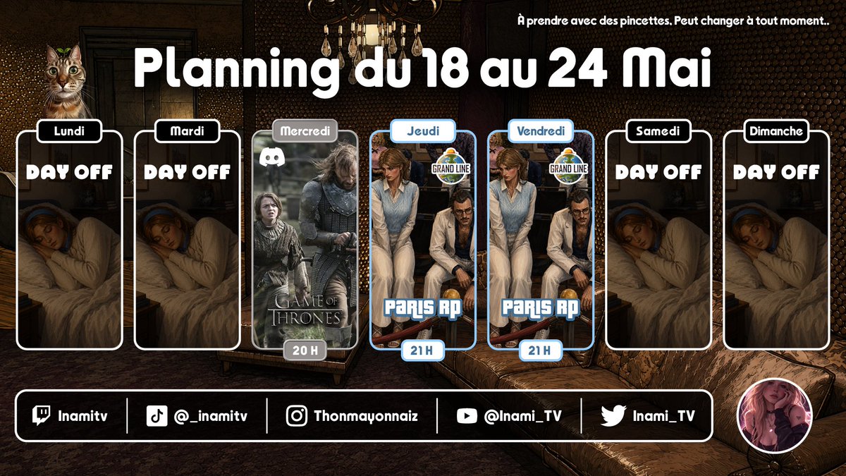 Inami_tv's tweet photo. Planning de la semaine #twitch https://t.co/PYbmInKhgx