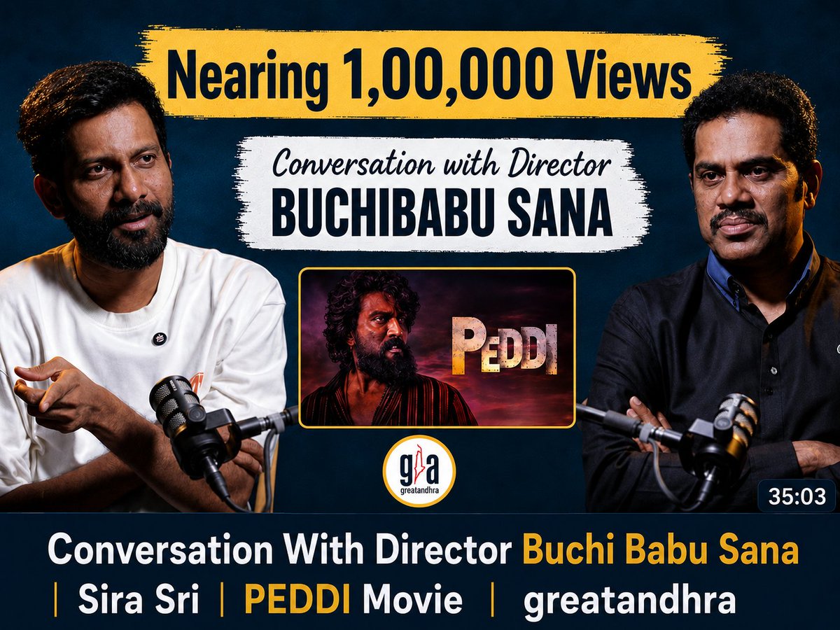 sirasri's tweet photo. THANK YOU VIEWERS ❤️
My first interview on GreatAndhra channel is nearing 1 lakh views! 🙏🔥 @greatandhranews #PEDDI #BUCHIBABUSANA
https://t.co/WgtDgSSIRK https://t.co/zNsQSWFBgt