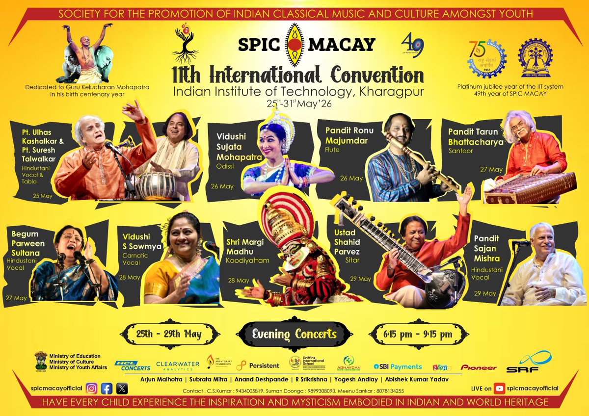 spicmacayiitkgp's tweet photo. As the sun sets, the stage comes alive. 🌇
Presenting the Evening Concerts of the SPIC MACAY 11th International Convention at IIT Kharagpur with music, dance, and artistic brilliance ✨
#SPICMACAY #InterCon11 #IITKharagpur #11thInternationalConvention #Concert #IndianCulture https://t.co/DpagfWd3Zv