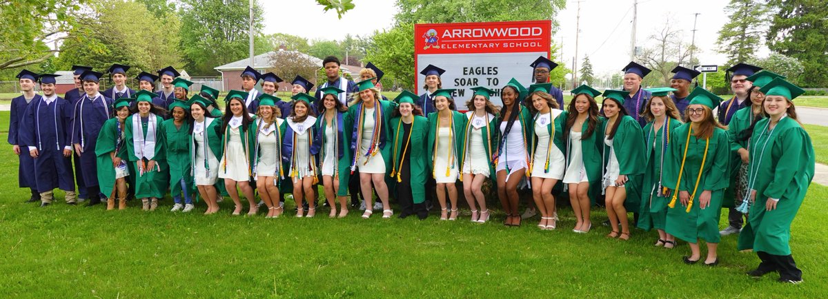 WeAreSTCS's tweet photo. Arrowwood Elementary proudly welcomed back graduating seniors for one last walk through the halls where their journey began.  As current Arrowwood students lined the hallways with cheers, smiles, and high-fives, our graduates were “clapped out” and wished well! https://t.co/2xLYx02l8s