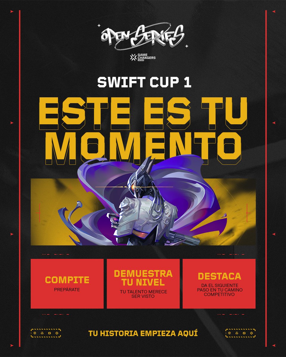 valesportsla's tweet photo. Swift Cup 1 llega para impulsar al nuevo talento de #VCTGameChangers LATAM.✨

Compite, demuestra tu nivel y haz que te vean.

Es tu momento.💥

Inscripciones👉 https://t.co/JexlXQT8MR https://t.co/n56xdst21m