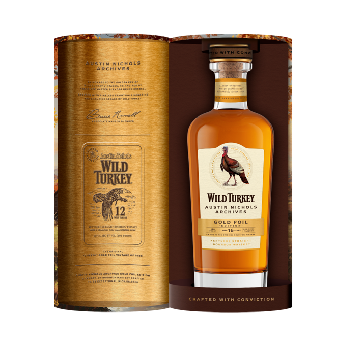 stomfischer's tweet photo. Rare Bourbon News: Wild Turkey launches Austin Nichols Archives Gold Foil Edition Bourbon — a 16-year, 120-proof bourbon inspired by vintage 12-year “Cheesy Gold Foil” bottles from the 1980s and 1990s. Full story on 
https://t.co/wPv6jyKRuv #bourbon #rare #louisville #kentucky https://t.co/I3xXxFLxmK