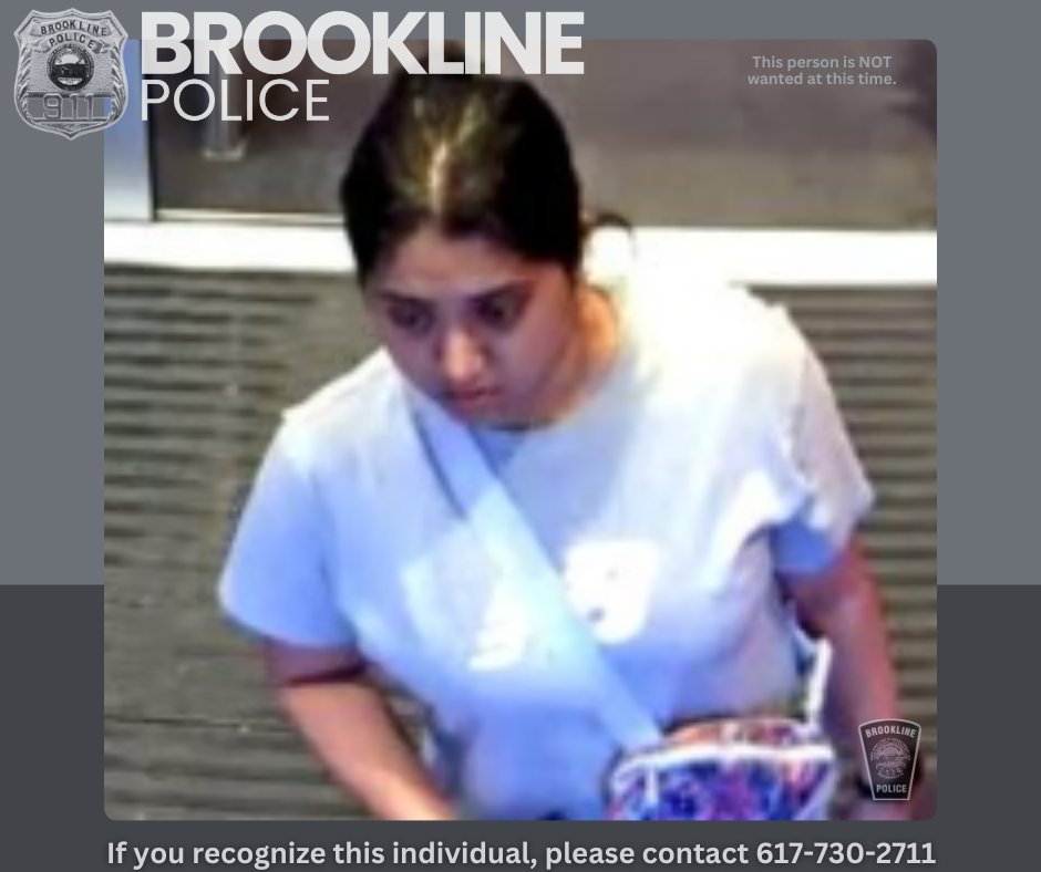 BrooklineMAPD's tweet photo. Detectives are asking for your help in identifying this individual who may have been involved in a shoplifting incident at a Commonwealth Ave retailer on 05/10/26. 

If you recognize this person, call 617.730.2711. This individual is not wanted at this time. #brooklinepolice https://t.co/gDerXBBOj8
