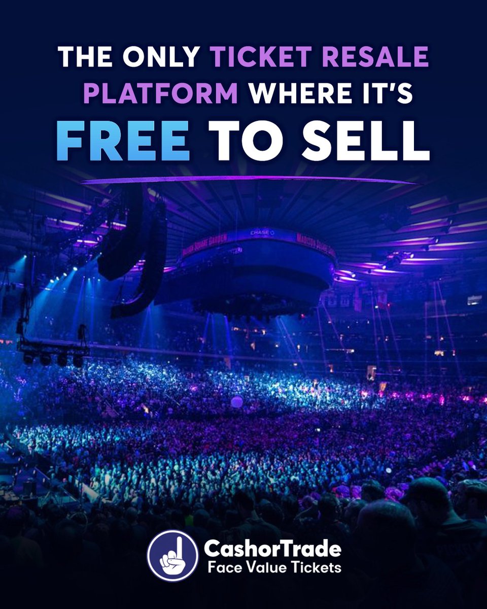 CashorTrade's tweet photo. Can't make the show? Make another fan's day and list your extras on CashorTrade - the only ticket resale platform where it's free to sell tickets.

No seller fees, face value tickets, and a fan-first community built to keep tickets fair.

Sign up and join the Face Value Movement. https://t.co/FVVdrrGMrB