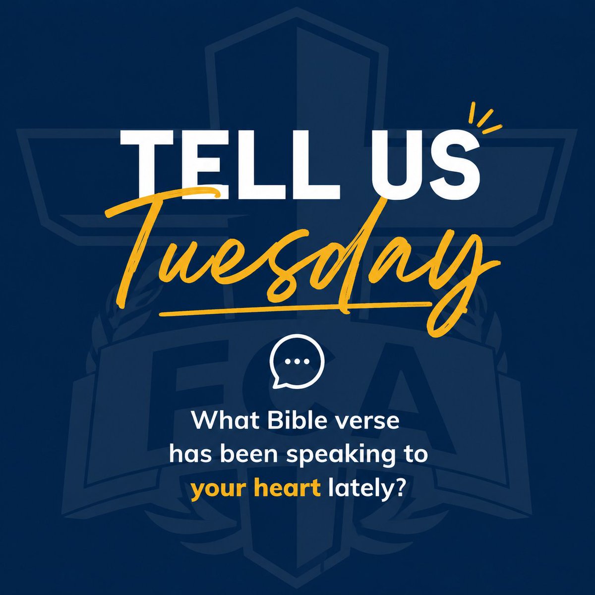 SCMidlandsFCA's tweet photo. TELL US TUESDAY 💛
What Bible verse has been speaking to your heart lately? Drop it in the comments 👇
You never know who may need that exact verse today. #MidlandsFCA #TellUsTuesday https://t.co/VAZniomMWV
