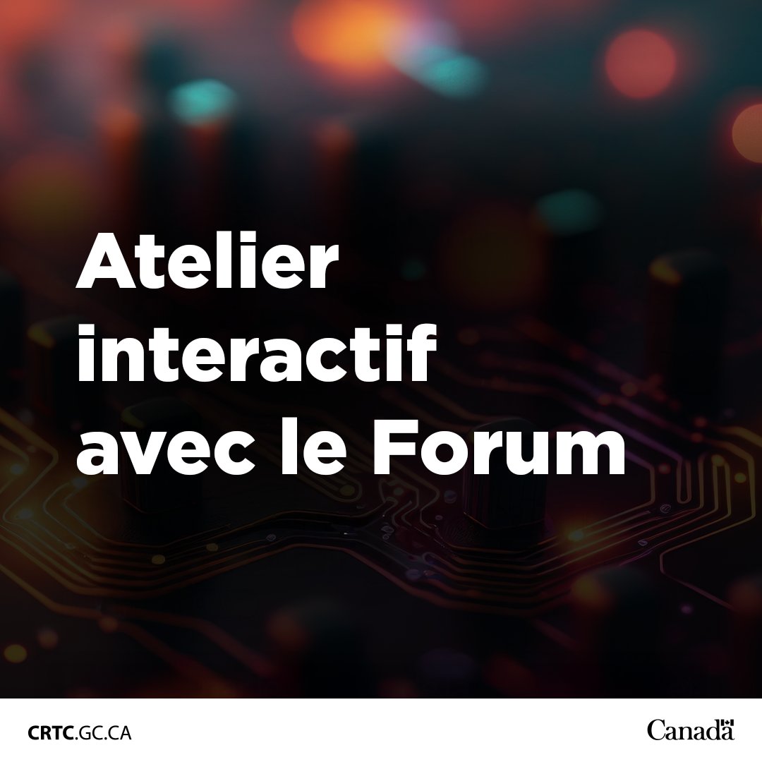 CRTCfra's tweet photo. 📣 Dernière chance! Participez à l’atelier virtuel du Forum, destiné aux parties qui souhaitent contribuer activement aux discussions sur l’incidence de l’IA sur les mandats réglementaires actuels.

📅 21 mai 2026
⏰ de 10 h à 13 h 30 (HE) (en ligne)

👉 https://t.co/BfXms5ImXE https://t.co/DrARhvAH0U