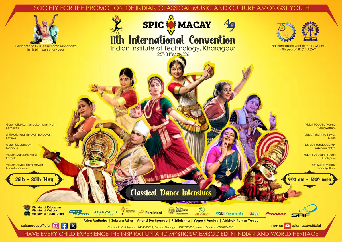 spicmacayiitkgp's tweet photo. Where grace meets rhythm.🪘
The Classical Dance Intensives at the SPIC MACAY 11th International Convention at IIT Kharagpur celebrates the elegance, and timeless spirit of India’s classical dance traditions. ✨
#SPICMACAY #InterCon11 #IITKharagpur #ClassicalDance #IndianCluture https://t.co/h7s4CXCuXn