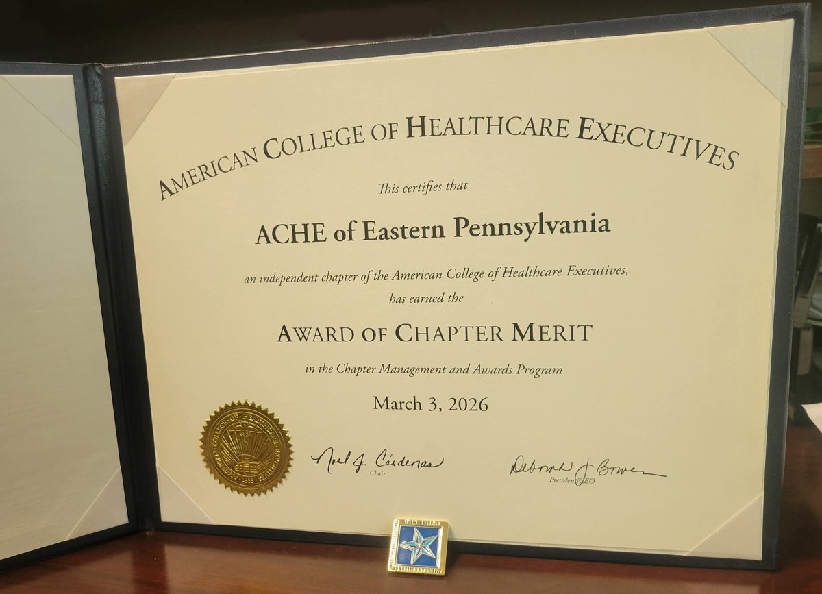 EasternPA_ACHE's tweet photo. ACHE Award
Today was a great mail day for ACHE of Eastern PA - we have been recognized as a 2026 ACHE Award of Chapter Merit recipient! https://t.co/dAI4Euu7J6