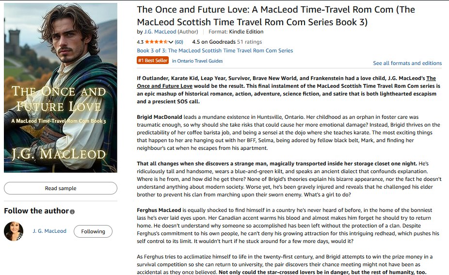 jgmacleodauthor's tweet photo. Came home to a #1 Bestseller! Grab your copy of this lighthearted adventure story set in Ontario and Scotland. Slow-burn romance, laughter, and mystery.🥳🫶
https://t.co/7EscYZw5Ca
#Mystery #Romantic #TimeTravel #ReadersTribe #KU #IARTG #TuesdayEve https://t.co/e6FizpLkOp