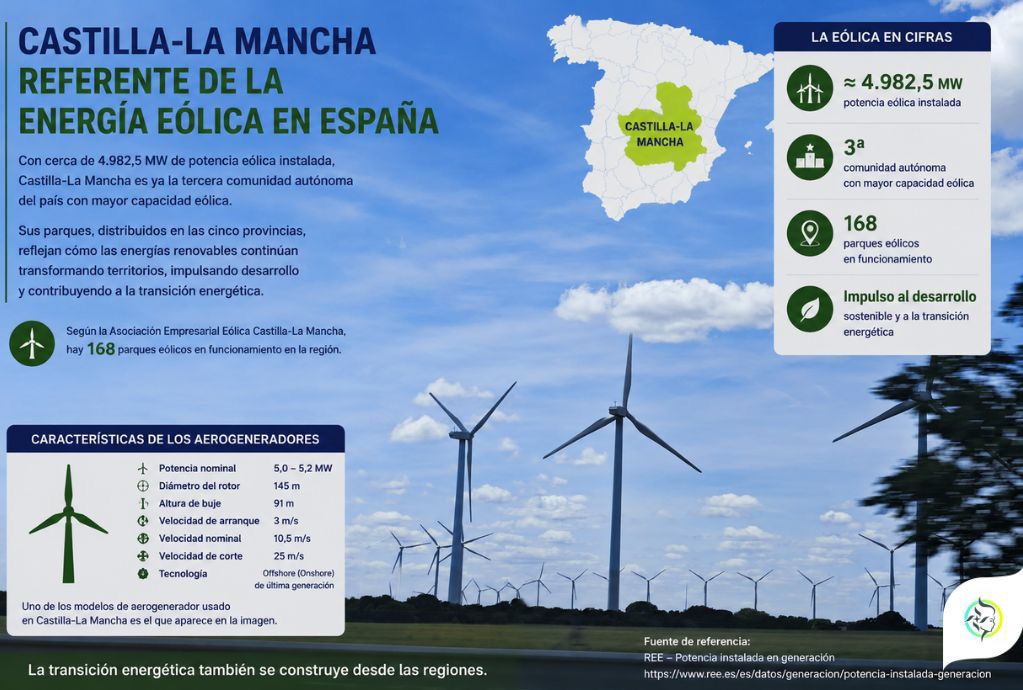 EnergyfromWomen's tweet photo. Castilla-La Mancha se consolida como uno de los grandes referentes de la energía eólica en España🌬️

Con cerca de 4.982,5 MW de potencia instalada, es ya la tercera comunidad autónoma del país con mayor capacidad eólica. 

#CastillaLaMancha #España #TransiciónEnergética https://t.co/D6iw5MwFxt