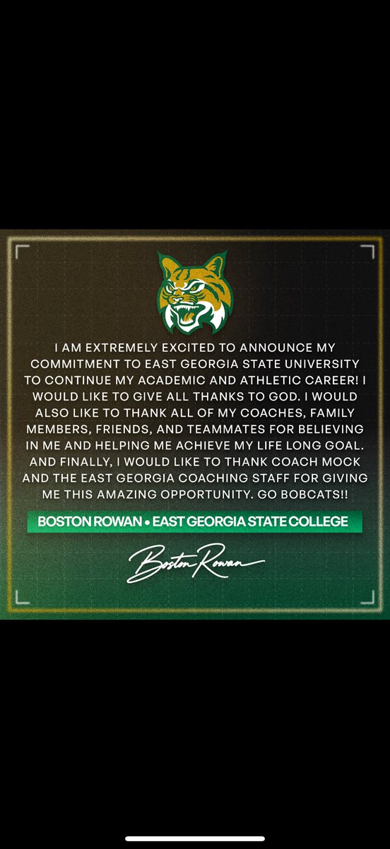 BostonRowa95174's tweet photo. Super excited to announce my commitment to Georgia Southern East Georgia!! https://t.co/ZApTP7yiAf