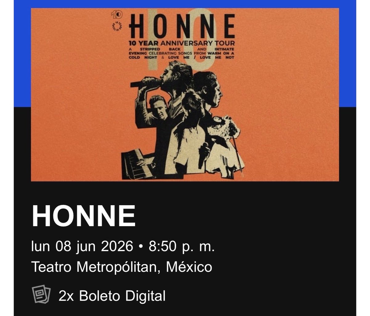 liz_lich's tweet photo. Vendo 2 boletos para el concierto de HONNE el 8 de junio 🎫  Teatro Metropolitan zona Preferente B. https://t.co/xM1Y354y10