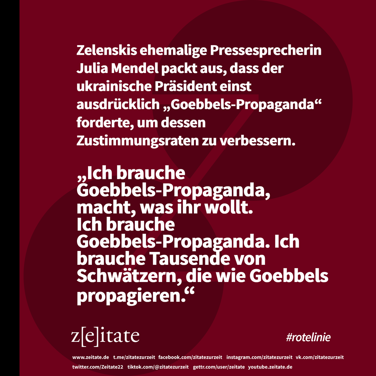 Zeitate22's tweet photo. #juliamendel #pressesprecherin #selenskyi #wolodomyr #praesident #ukraine #goebbels #goebbelspropaganda #wahlkampf #rotelinie https://t.co/dmGrXwvsBg
