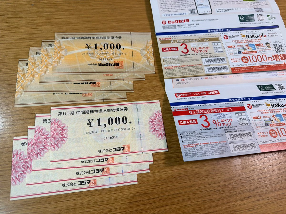 株主優待 #優待クロス 2月権利の、買い物券8000円分が届いた。期限11月 