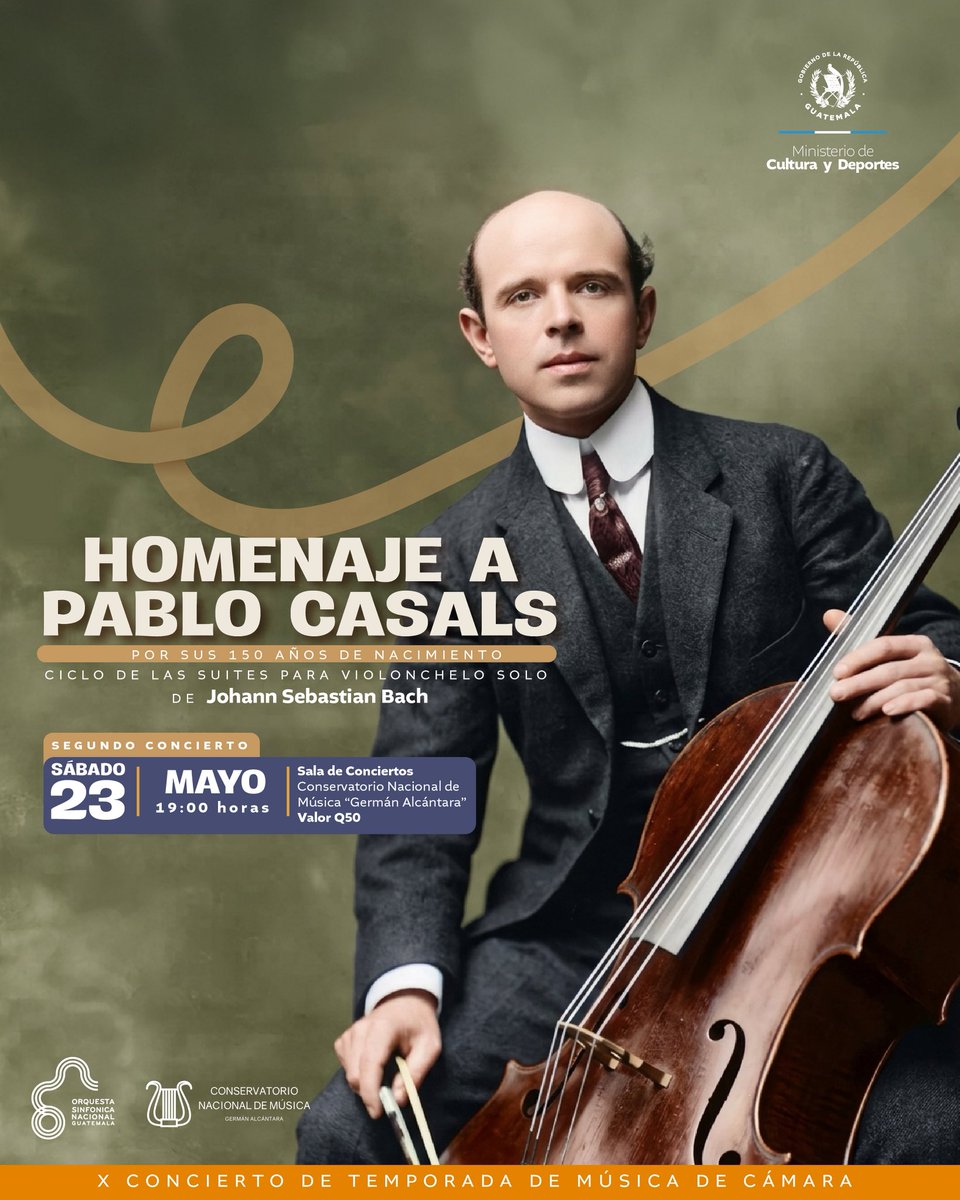 OSNGuate's tweet photo. #Guatemala |

Disfruta de las Suites para Violonchelo de J.S. Bach en una velada dedicada a uno de los grandes referentes de la música universal.

📅 23 de mayo | 19:00 horas
📍 Conservatorio Nacional de Música
🎟️ Donación: Q50.00

Boletos disponibles en el Conservatorio nacional https://t.co/hpndbGYfVa