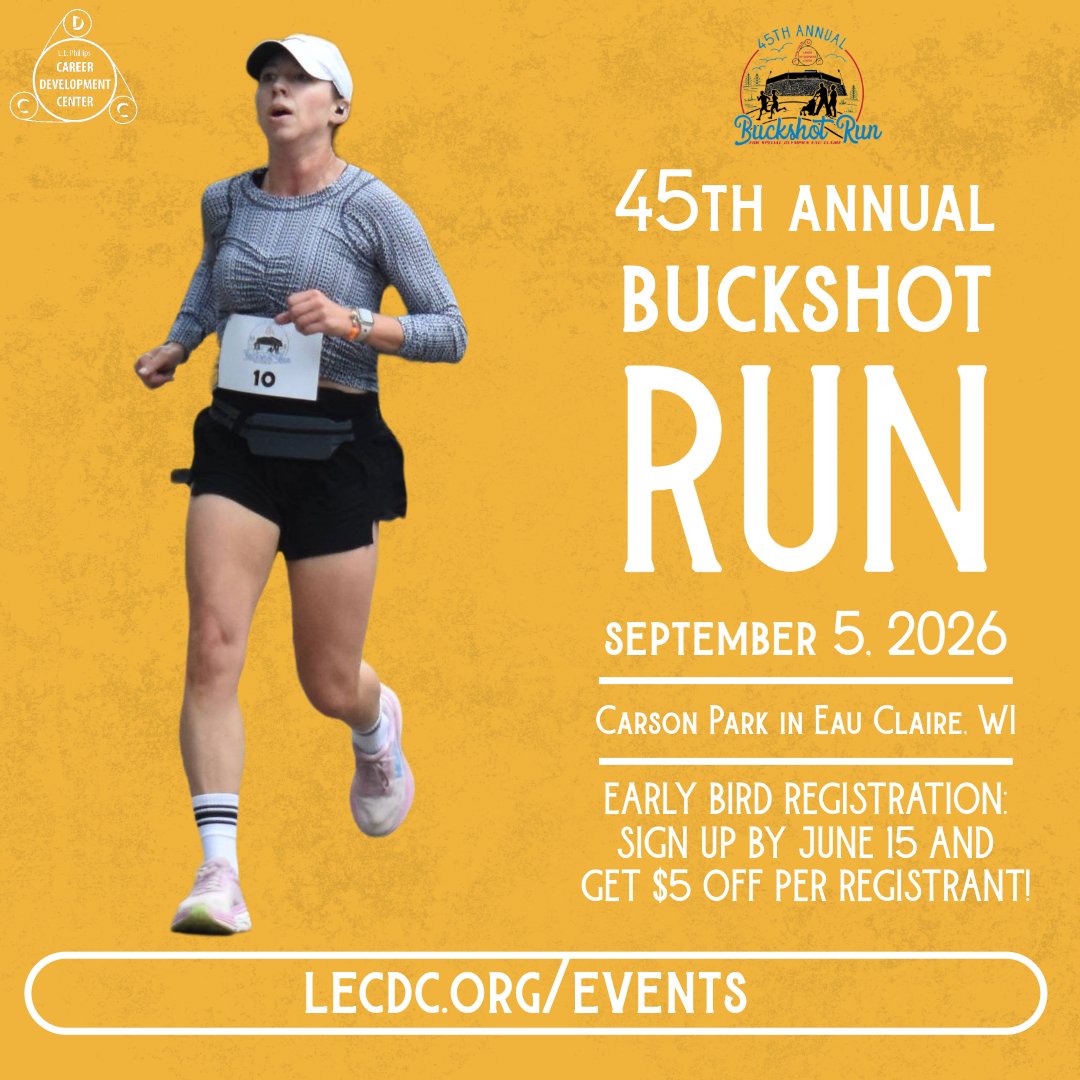LEPhillipsCDC's tweet photo. Be an early bird and get registered for less! Be sure to sign up for the 45th Annual Buckshot Run by June 15! https://t.co/kaSXqDA0jI https://t.co/H2dS4fZADr