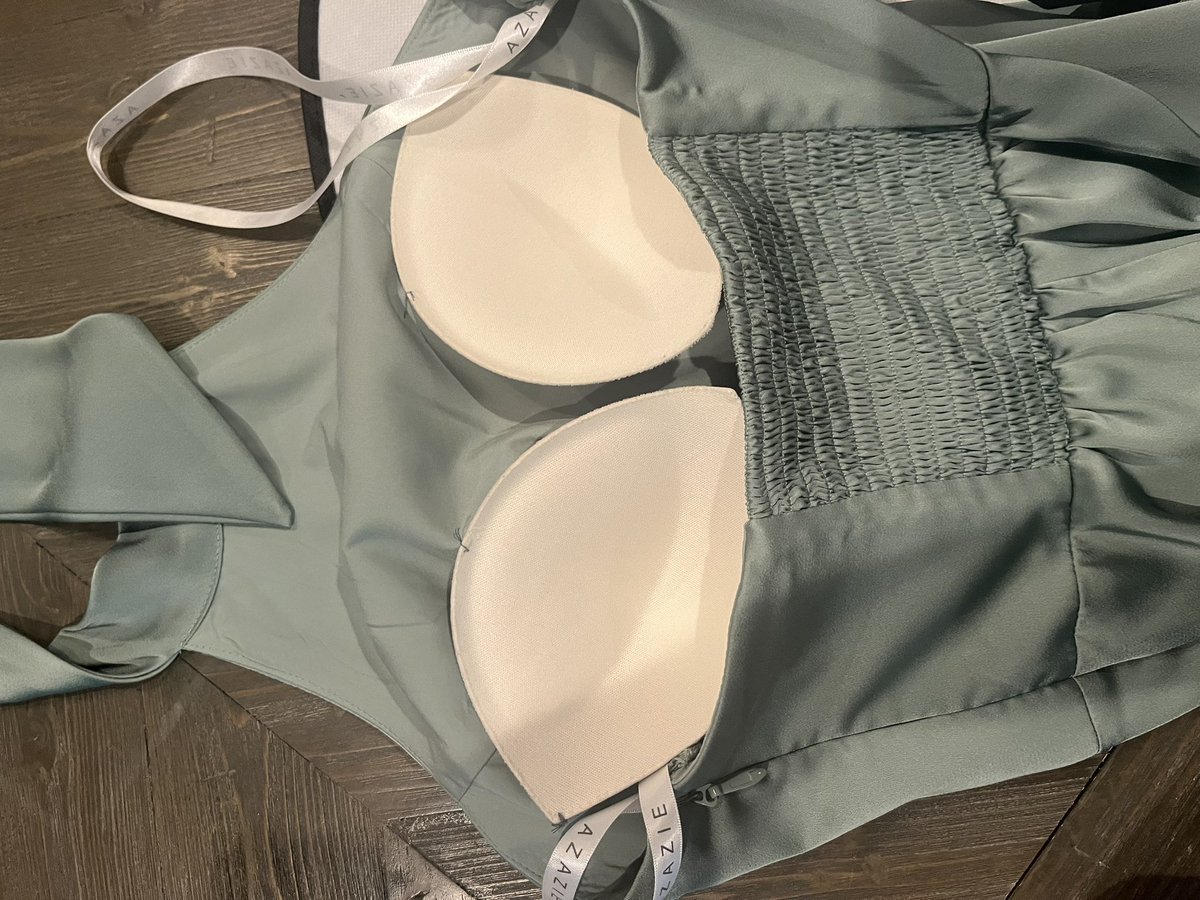 acottagemouse's tweet photo. I just got majorly scammed by a dry cleaning store. I want to cry. We cannot afford to be throwing money at the wind. I needed my dress hemmed and bust cups sewn in. 

It was $95, NINETY-FIVE DOLLARS, to clean it, hem a single layer of fabric not more than 2 yards in length, and she sewed the bust cups in UPSIDE DOWN. The whole point was that having it altered would save time so I wouldn’t have to do it while watching a toddler & baby. Now I have to fix this cheap azazie dress which I’m now paying more to alter than it even cost me. I’m so mad, I needed the cups sewn in because of breastfeeding troubleshooting.

The first time o went in to pick up the dress, the cups had fallen off while cleaning it and so they were just pinned on the side. So I had to go in a second time only to see it further botched. 

I wasn’t about to start a fight with the Mexican lady working there, I’m just so mad.