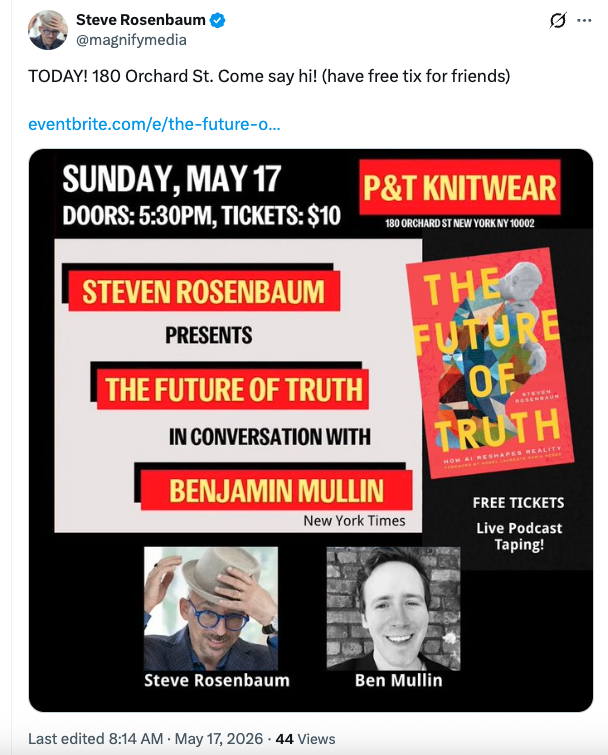 teamsweeting's tweet photo. @WillOremus the NYTimes reporter was scheduled to co-host a book event with him 48 hours ago! seems very likely that Mullin only discovered the fabrications while prepping for the event! https://t.co/qA26wmAFfI