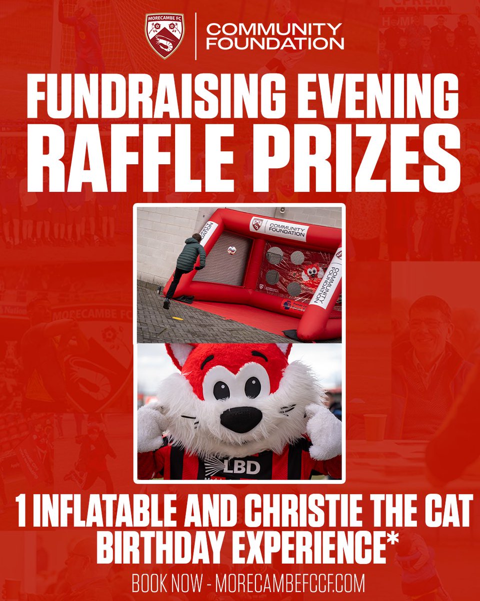 MorecambeFC's tweet photo. Just some of the raffle prizes available at the @morecambefccf Fundraiser Night on Saturday 06 June.

You can get your hands on Jack Nolan’s signed boots, a 25/26 squad signed shirt and a birthday experience 👊

Purchase your tickets now ➡️  https://t.co/OTWYhAOGAS

#UTS 🦐 https://t.co/RoBouU93Nd