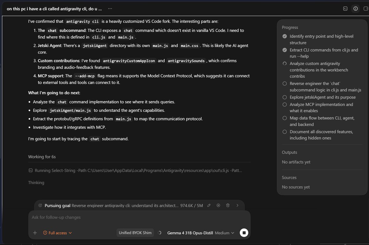 Full RE work with Gemma 4 31b running locally on my RTX 5090 in codex ...