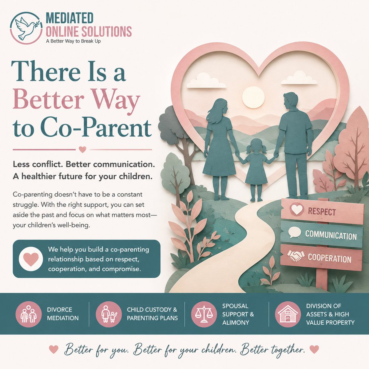 MediatedS's tweet photo. Healthy co-parenting isn’t about having a perfect relationship with your ex.

Mediation helps parents work together to create parenting agreements designed around the unique needs of their family — without unnecessary courtroom conflict.
#CoParenting #FamilyMediation https://t.co/FZcb61HkBj
