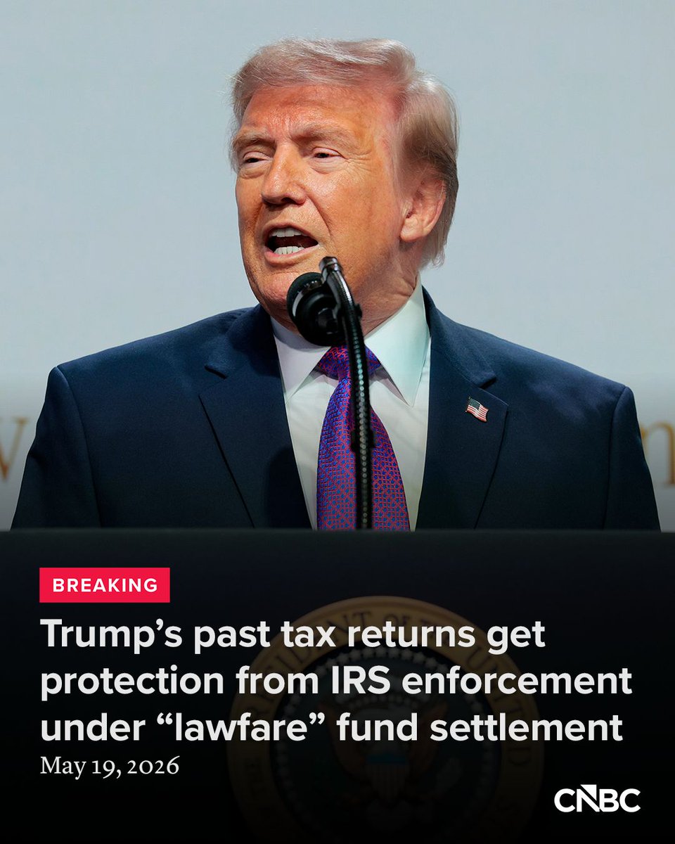 CNBC's tweet photo. Federal tax returns filed by President Donald Trump, family members, the Trump Organization, and related trusts and affiliates before this week are protected from potential IRS enforcement actions under a controversial $1.8 billion settlement with the Justice Department, a new document posted Tuesday shows.

Full details: https://t.co/j5xgvEbODJ