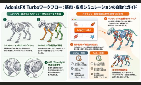indyzone's tweet photo. 🎭【Inbibo社】AdonisFX 2.0
𝗠𝗮𝘆𝗮 Turbo ワークフロー

Part 1 公開！
筋肉シミュレーションの初期セットアップを
ボタン1つで自動構築するワークフローを解説。
⚡️ オートリグ感覚で初期結果を高速作成
⚡️ mummy geometryでシミュレーションを安定化
⚡️ 筋肉・Fascia・Fat・Skinを自動生成
⚡️ センサーも自動作成でアクティベーションを制御
⚡️ 初期結果をすぐにチームへ共有可能
🎯 MPC・Framestore・DNEGで活躍した
William Gabriele氏が丁寧に解説！
詳細はこちら👇
 https://t.co/HUaWKOKArP

#AdonisFX #Inbibo #Maya
#キャラクターリグ #VFX #3DCG