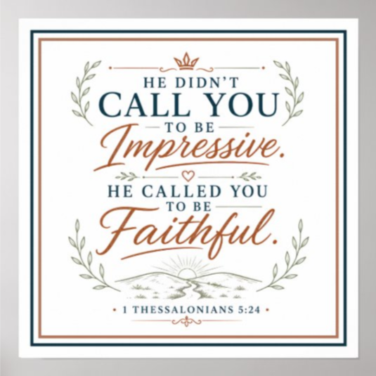 NickOlahJohn's tweet photo. He Didnβt Call You To Be Impressive. He Called You To Be Faithful. https://t.co/kLdxeVsesx
A motivational christian spiritual quote poster reminding believers that God values faithfulness more than performance or appearance. #ChristianQuote #FaithAndCourage #SpiritualQuote https://t.co/viZH8MjOpZ