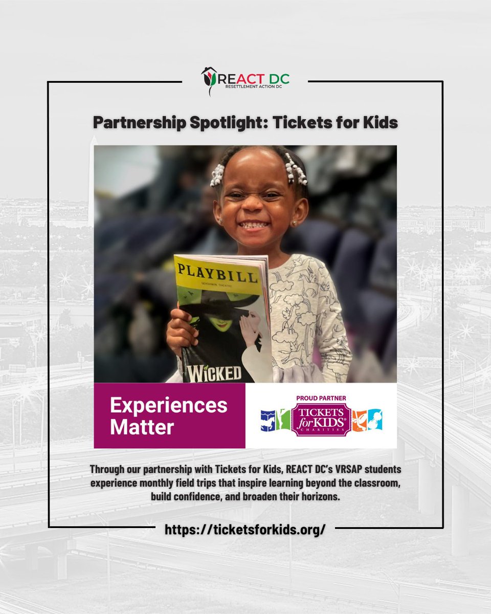 reactdcorg's tweet photo. Through REACT DC’s VRSAP program, our youth go on monthly field trips thanks to @Tix4Kids. These experiences help students explore, learn, and grow beyond the classroom. Grateful for the partnership making it all possible! https://t.co/azqTSplXWW