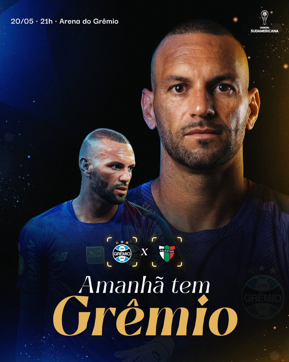 Gremio's tweet photo. AMANHÃ TEM GRÊMIO 🇪🇪💪🏾 É noite de Copa! De raça dentro de campo e de ter a força da nossa torcida jogando ao nosso lado. É jogo para entrar em campo com a alma copera e com alento até o minuto final. É com vocês que vamos em busca de mais uma vitória na #SulAmericana2026. PELAS TRÊS CORES!

#GRExCDP