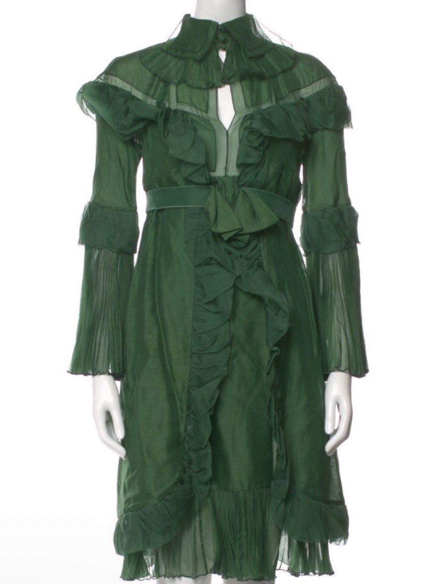 Yves Saint Laurent Rive Gauche by Stefano Pilati, FW 2005. Runway style  silk & cashmere emerald green dress.
