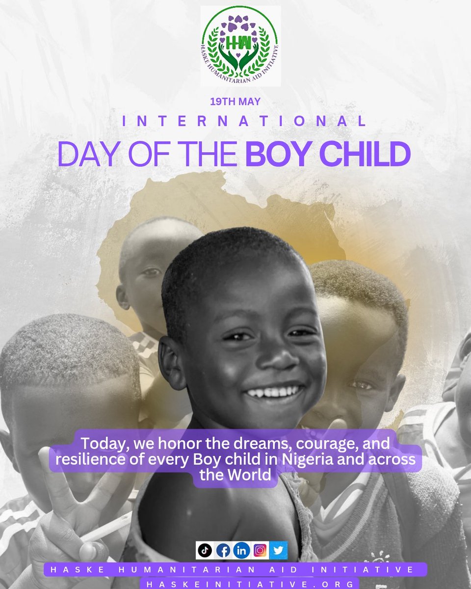 haske_aid's tweet photo. Today is the International Day of the Boy Child 🌍💜

We honor every boy's dreams, courage &amp; resilience, in Nigeria and across the world.

Because when we invest in our boys, we build stronger communities. 💪
#DayOfTheBoyChild #BoyChild #HaskeInitiative https://t.co/m62r9FG0jt
