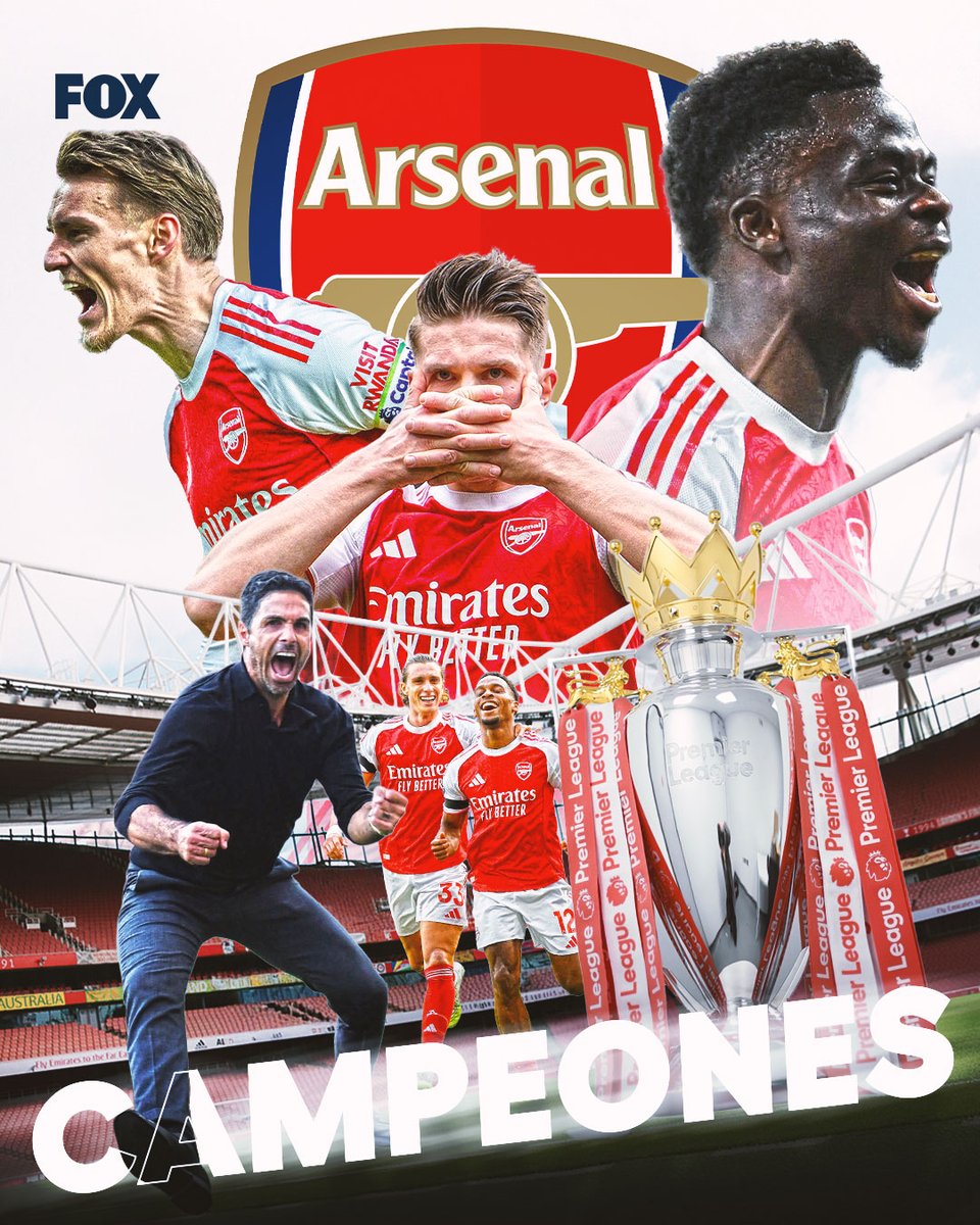 somos_FOX's tweet photo. 👑 ¡ARSENAL CAMPEÓN! 👑
👑 ¡ARSENAL CAMPEÓN! 👑
👑 ¡ARSENAL CAMPEÓN! 👑

Después de 22 años, Arsenal por fin consigue una vez más el título de la Premier League. 🏴󠁧󠁢󠁥󠁮󠁧󠁿🏆

Los Gunners consiguen su título No. 14 en la historia del futbol inglés. 🔴 https://t.co/upUf6Kkbxv