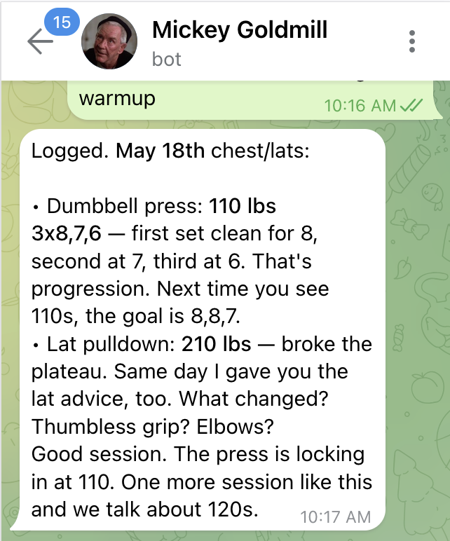 john_iller's tweet photo. @R89Capital besides coding, my only useful agent is a fitness agent

i feed it rambling voice notes after a workout and then it logs all my lifts and glazes me a bit

can also remind me where i am with weights, lifts etc for the next workout

pretty useful actually https://t.co/Mc25h1CAA1
