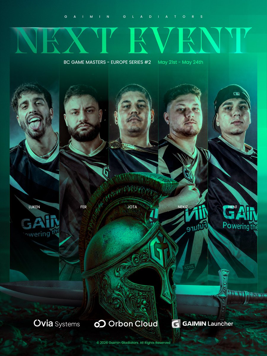 GaiminGladiator's tweet photo. Com o retorno do @fer ao cenário competitivo, @GaiminGladiator está pronta para a estreia! 🔥

Os nossos veteranos já estão em ação em Porto 🇵🇹 para o @bcgamemasters 2.

Marque na agenda: de 21 a 24 de maio. ⏰

#cs2 #GaiminGladiators https://t.co/BO1dTvxuxO