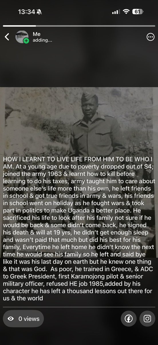 LoumoEmmy's tweet photo. Served all Gov’t with excellency no exile. Joined the army in 1963 with the likes of Gen Moses Ali, Gen Ada e.t.c UG Army 806 Refused to be President in 1985 rank Col and formed the military council that Negotiated peace with NRA. Became the first NRA Mbuya Commandant in 1986 given NRA RA1405 later UPDF RO1405 & served various roles in UPDF and Rtd in 2018 officially. Great history.