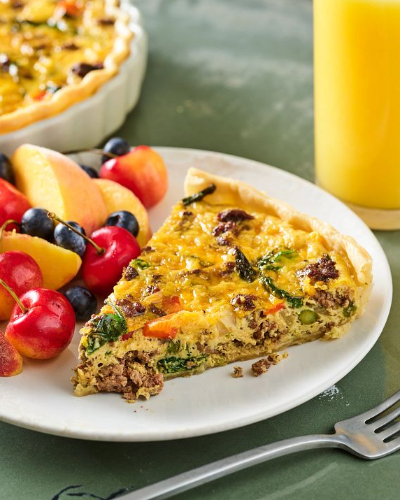Beef's tweet photo. Our take on classic Quiche Lorraine. Seasoned Ground Beef, veggies and cheese inside a flaky, buttery crust. A perfect make-ahead dish for any breakfast or brunch.

Beef &amp; Veggie Quiche - https://t.co/e6i19IRWDa

#BeefFarmersAndRanchers https://t.co/b1SCbIEHEZ