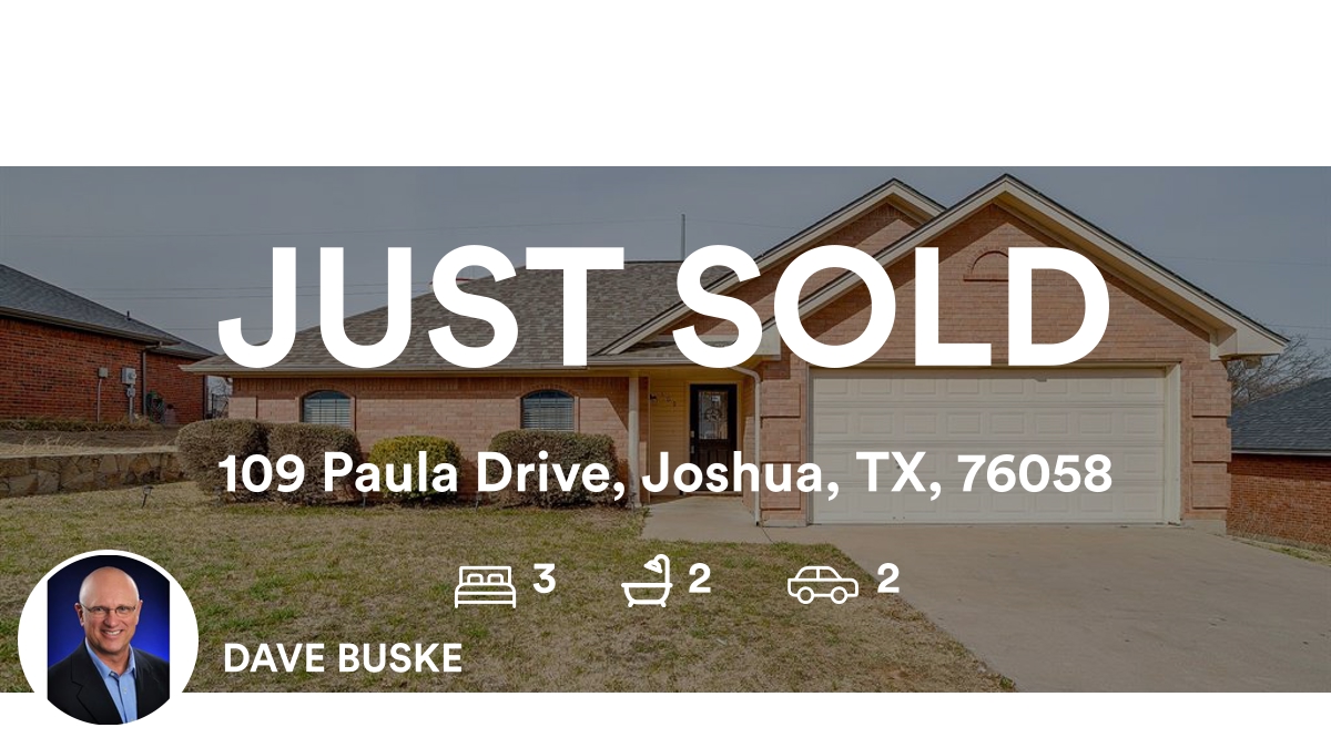 DaveBuske's tweet photo. 🛌 3 🛀 2 🚘 2
📍 109 Paula Drive, Joshua, TX, 76058

My latest sale on RateMyAgent.
TX Broker 0501912
https://t.co/UBO8yICB8q

...
#ratemyagent #realestate https://t.co/xyc0YdhSdA