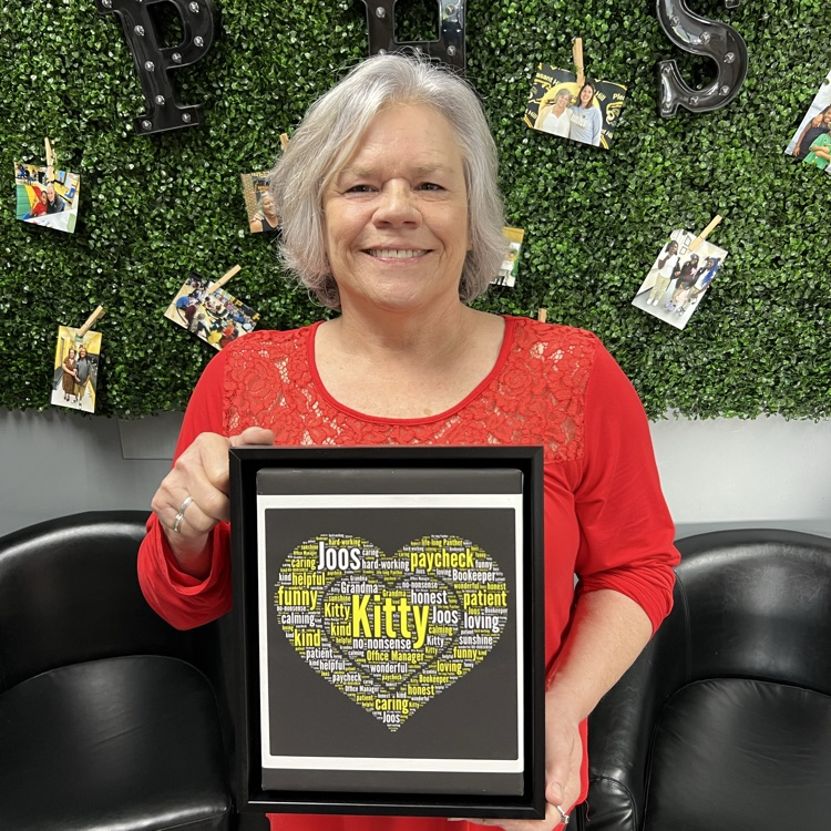 PHillPanthers's tweet photo. We declared today Miss Kitty/Mrs. Joos day at PHill!!! We wore her favorite color red, spotlighted her on announcements with JH and gave her some good advice for Retirement! We love you Miss Kitty!! 🐾❤️ https://t.co/LcA5DExzUe