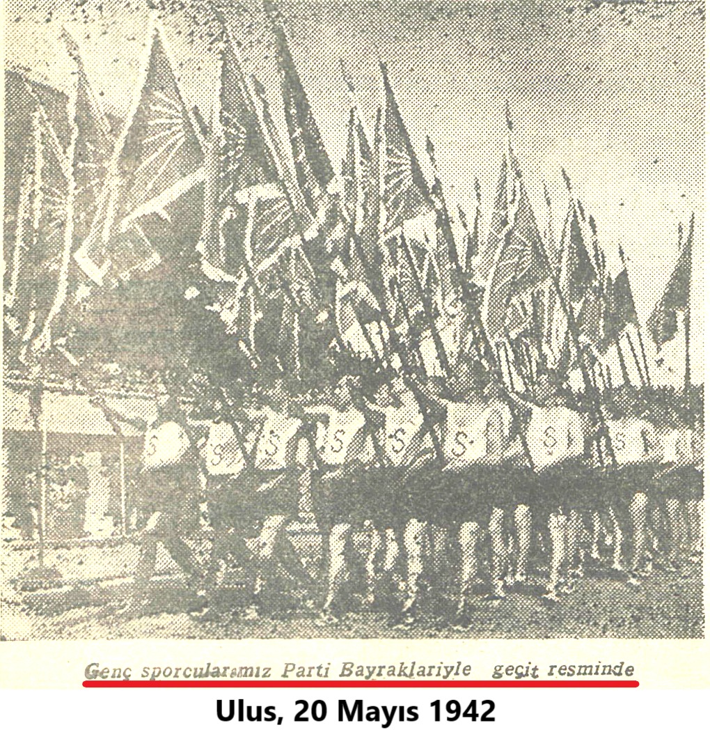 mustafarmagan's tweet photo. Meğer 19 Mayıs Gençlik Bayramı bir CHP bayramıymış da haberimiz yokmuş.

1941, 1942 ve 1946 yıllarındayız. 

Stadyumlarda CHP'lilerin altı oklu bayraklarıyla geçit resmi yaptığını hayal edin bir an. https://t.co/3MCxS9gOp0