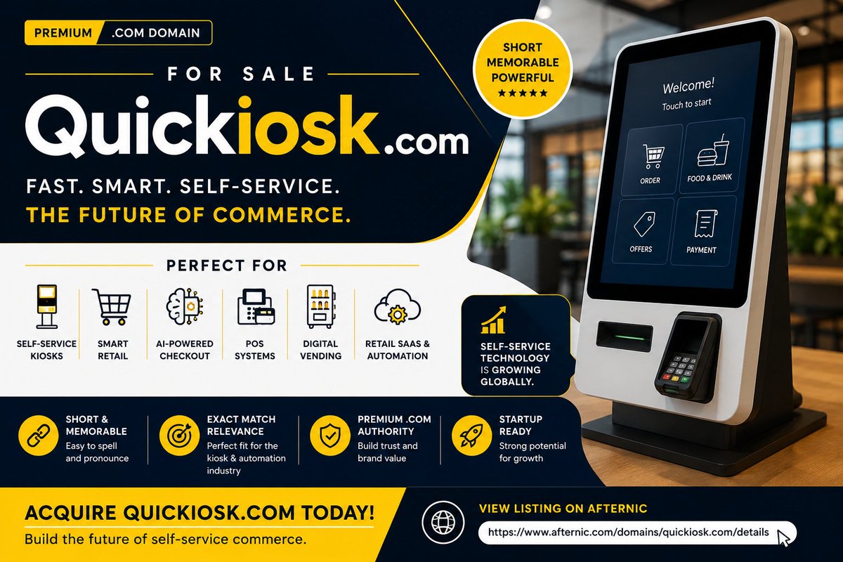 primedomaine's tweet photo. DOMAIN FOR SALE https://t.co/XvGJ83AK5f
#DomainForSale #PremiumDomain #StartupBrand #BrandableDomain #RetailTech #SmartRetail #AI #SaaS #Kiosk #Automation #TechStartup #Ecommerce #DigitalBusiness #FutureOfRetail #Domains #Entrepreneur #OnlineBusiness #DomainInvestor #DomainName https://t.co/5G3lUkUQVp