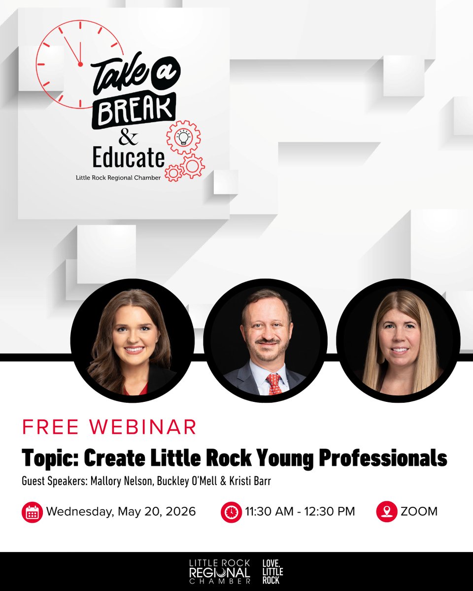 lrchamber's tweet photo. Curious about Create Little Rock?

Join us tomorrow on Zoom to learn how the Chamber’s young professionals group builds connections through leadership opportunities, social events, and community experiences.

🔗Register now: https://t.co/YnO9fSeoVn https://t.co/lyqM9dUJFd