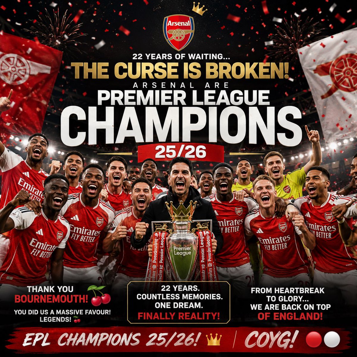 ChrisMMukuka's tweet photo. From heartbreak… to glory.
From doubters… to champions.
FROM “TRUST THE PROCESS” TO LIFTING THE TITLE!!!

ENGLAND IS RED AGAIN ❤️🤍
EPL CHAMPIONS 25/26 🏆
COYG!!!! @Arsenal @ArsenalBuzzCom https://t.co/7vytwFXBh5